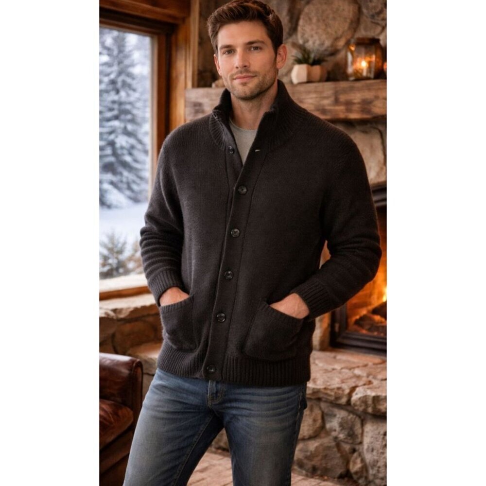 Vtg 90s Joseph Abboud Mens Chunky Wool Blend Size Large Cardigan Grandpa Pockets